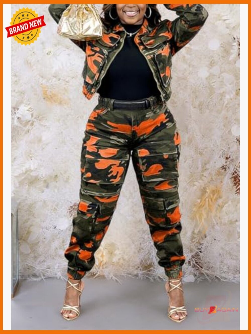 High Waisted Baggy Wide Leg Camo Cargo Joggers Multi Pockets Y2K Army Fatigue - Picture 4 of 7